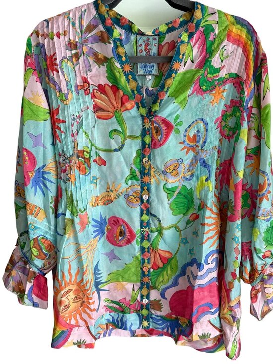 Johnny Was Tops - Johnny Was Vacanza Kayla Silk Button Blouse Size XL NWT $295